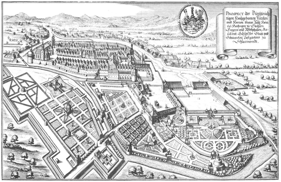 Dobový rytina zámeckého parku