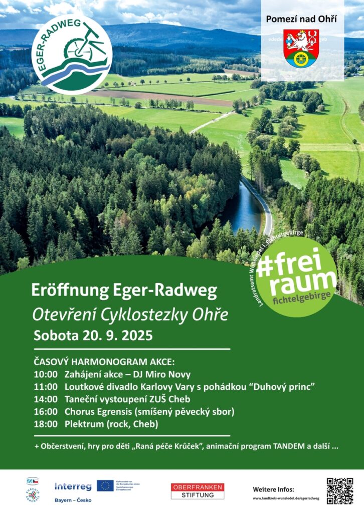 Landratsamt Wunsiedel pořádá ve dnech 20. a 21.9.2025 slavnostní akci Otevření cyklostezky Ohře s trasou od pramene Ohře na německé straně až do Chebu. 